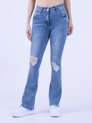  High Rise Bootcut Jeans with Raw Trim