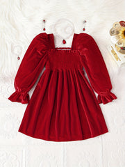 Velvet Long Sleeve Princess Party Dress for Girls