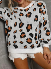  Casual Sweater Women's Plus Leopard Print Round Neck Jumper
