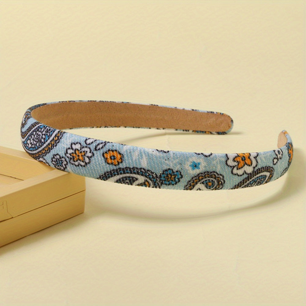 Boho Denim Headband Paisley Print Retro Style Head Hoop Women Girls Hair