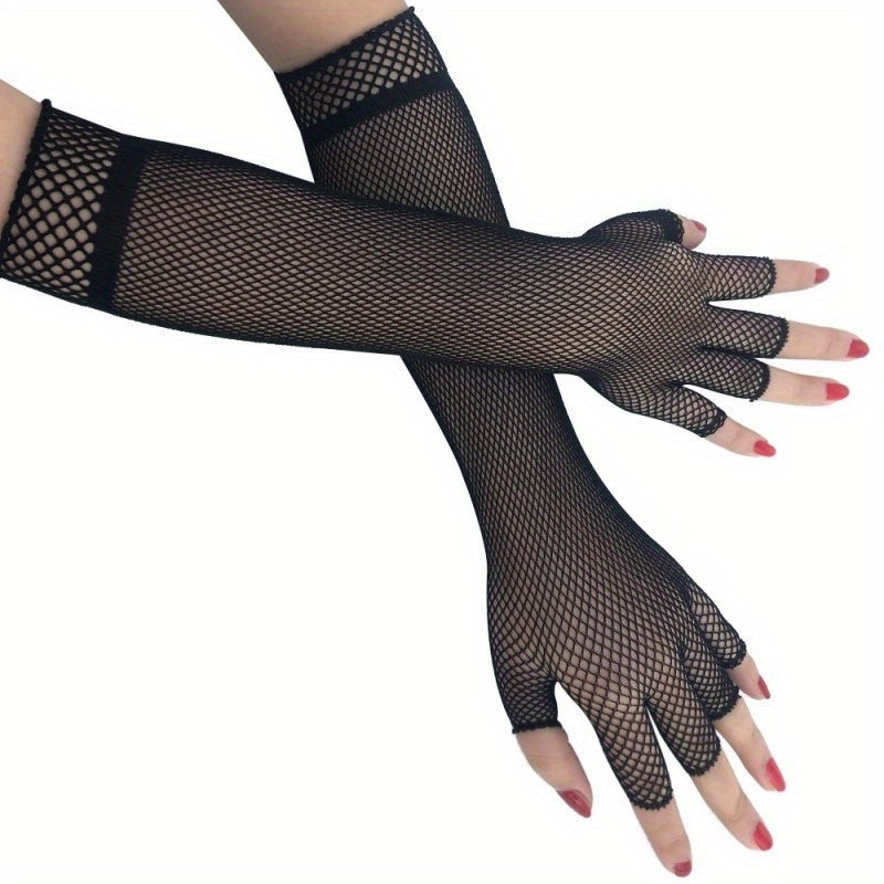 Y2K Fishnet Mittens Elbow Long Gloves Vintage Prom Dress