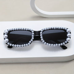 Y2K Faux Pearl Rectangle Sunglasses Women UV400