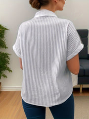  Solid Textured Batwing Sleeve Button Up Shirt Top