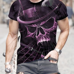 Purple Skull 3D Pattern Print Men's Short Sleeve T-shirt Graphic Tee