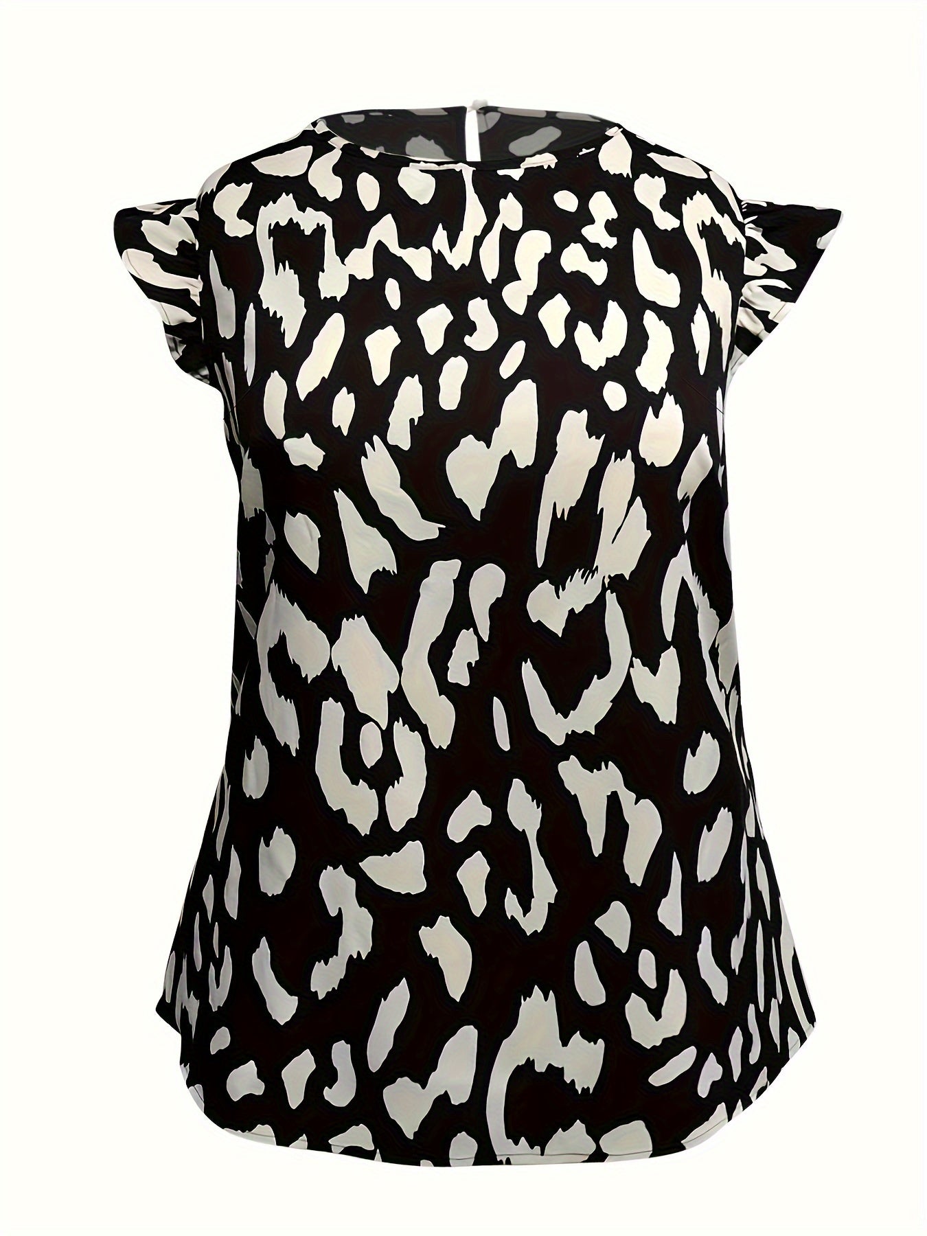  Leopard Print Cap Sleeve Blouse