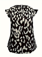  Leopard Print Cap Sleeve Blouse