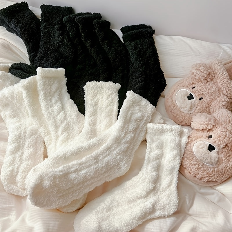 3 Pairs Solid Fuzzy Socks Comfy & Warm Home Floor Socks Women's Stockings