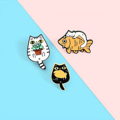 Casual Cat Eating Fish Enamel Pins for Backpacks Anime Cartoon Pins