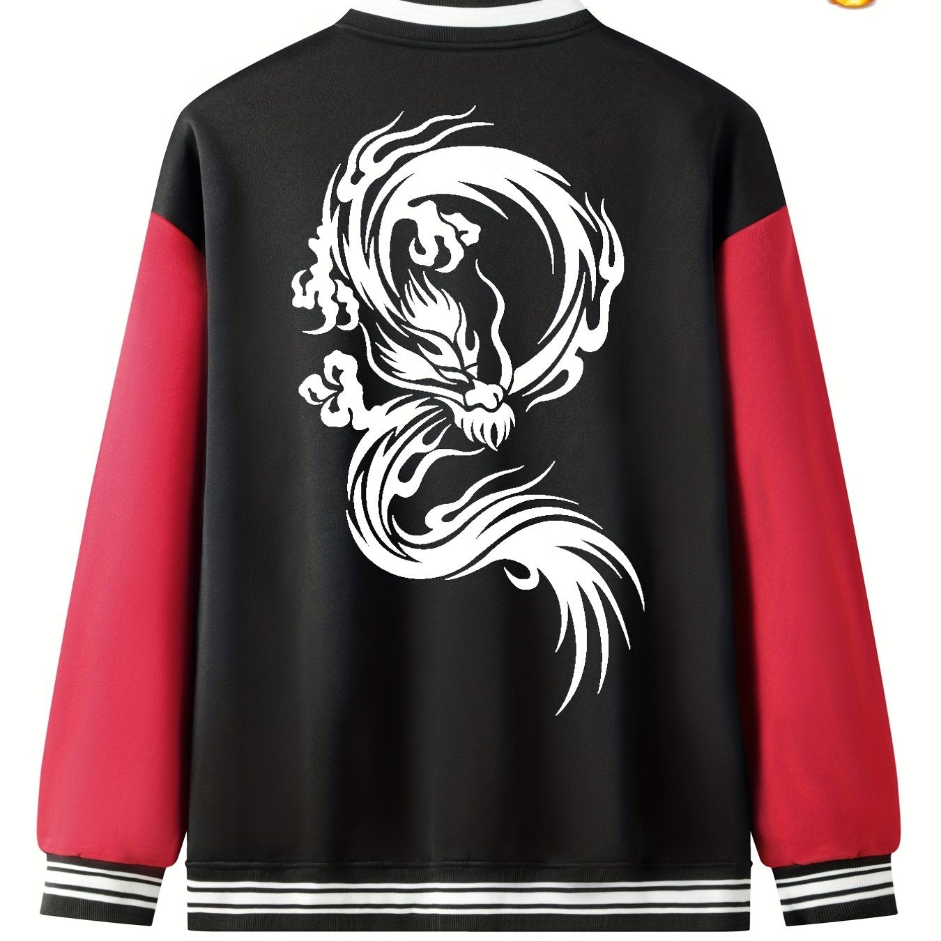 Dragon Symbol Pattern Plush Varsity Jacket Men's Jacket