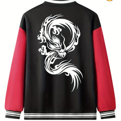 Dragon Symbol Pattern Plush Varsity Jacket Men's Jacket