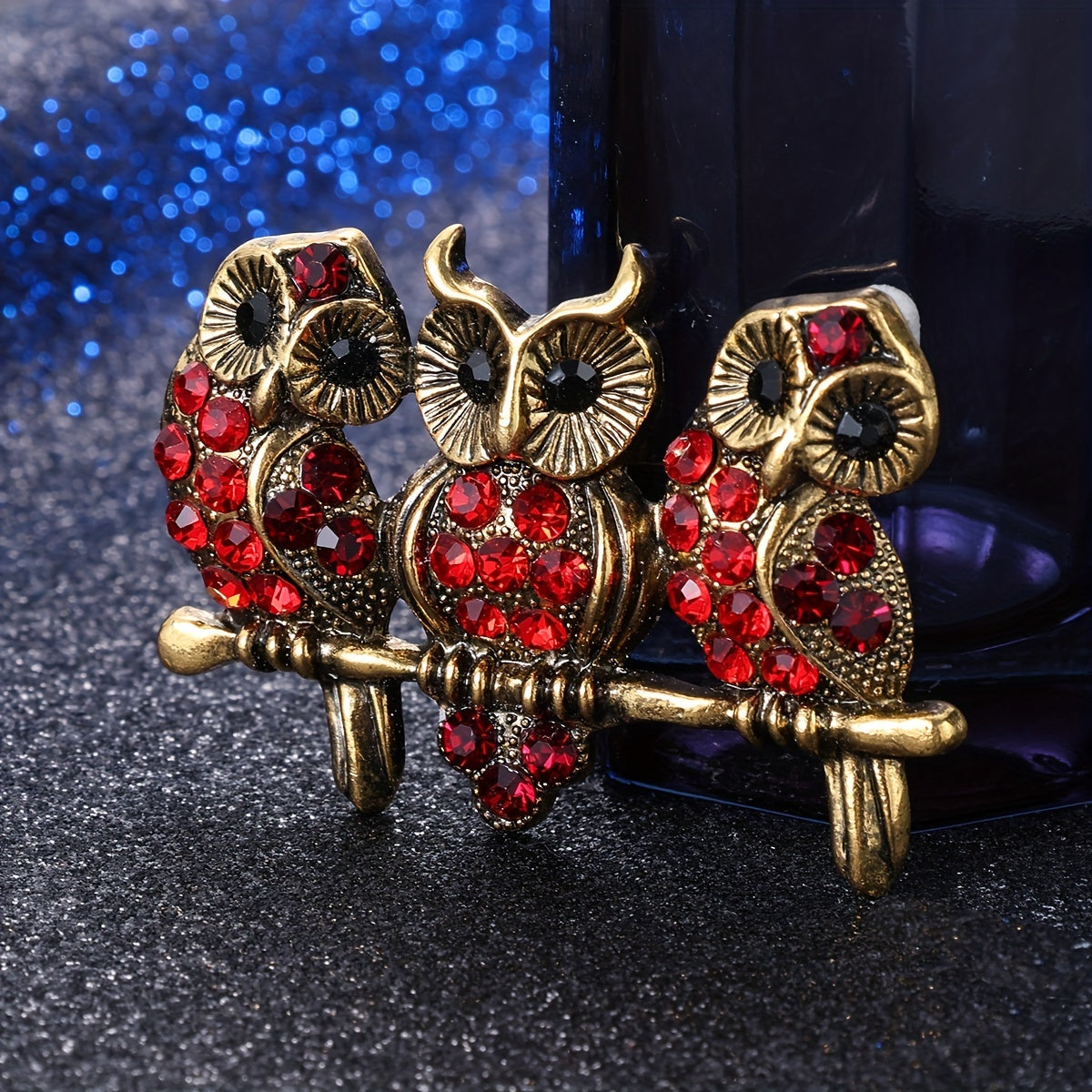 Men's Vintage Owl Rhinestone Breastpin