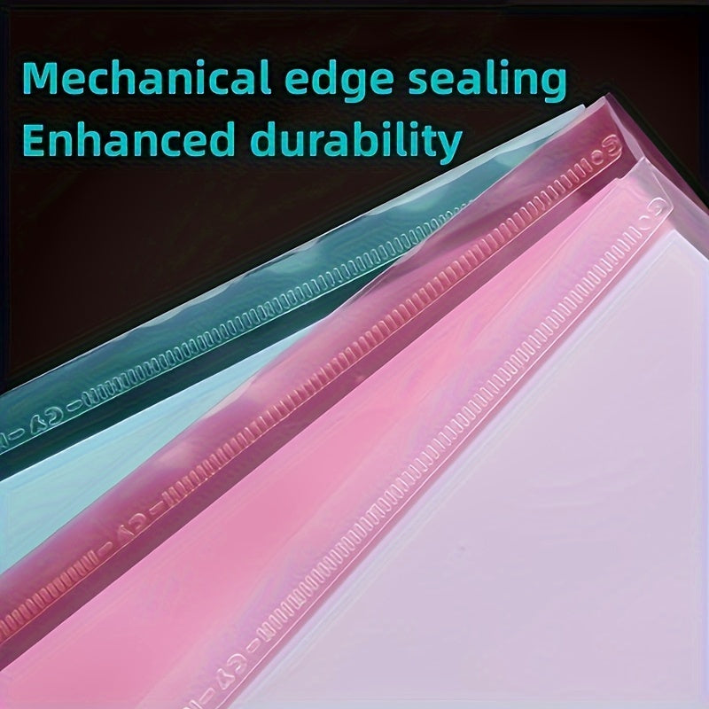 145pcs A4 Size File Bag Plastic Envelope Clear Folder with Label Pocket Pink