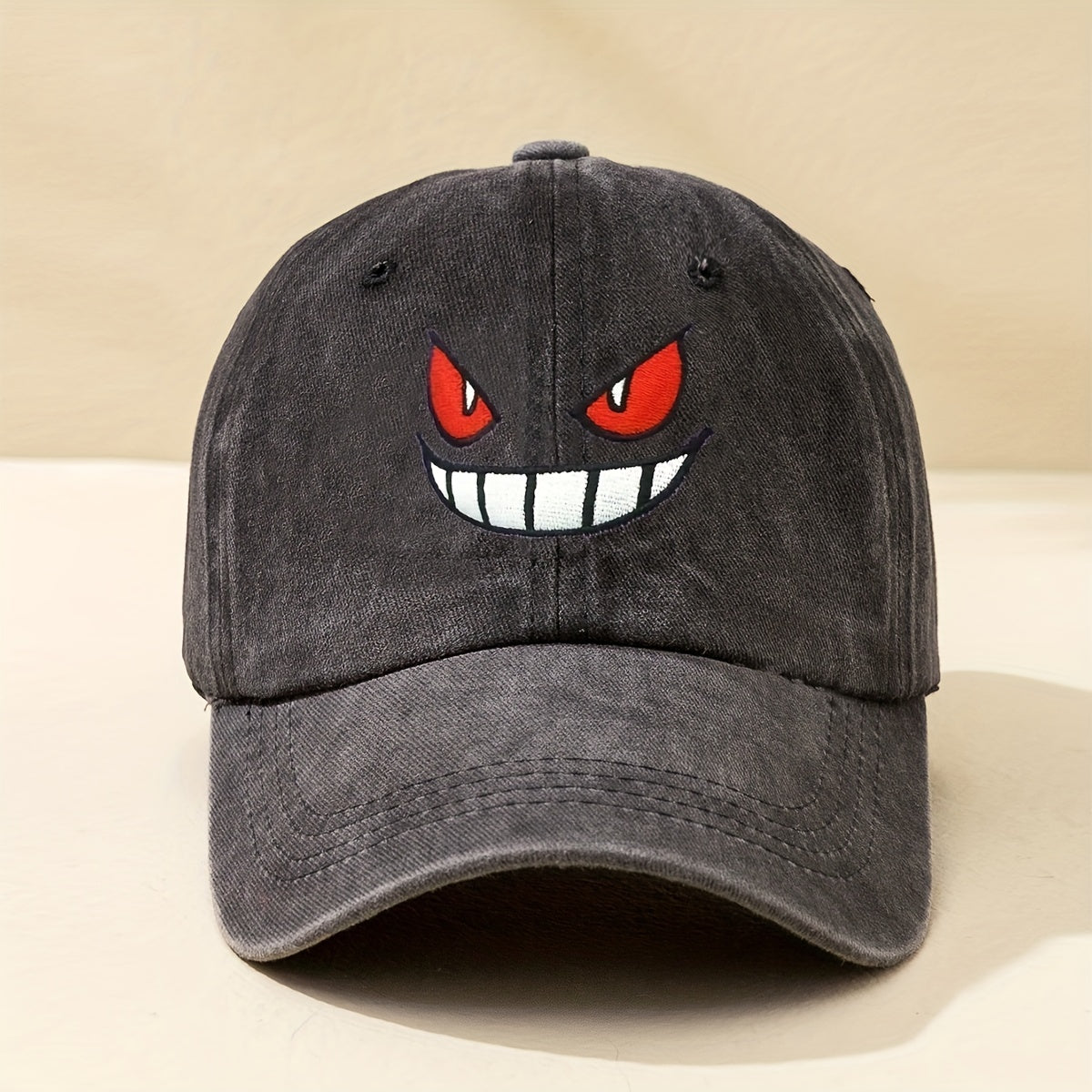 Devil Smiling Face Baseball Cap Embroidery Washed Distressed Dad Hats Unisex