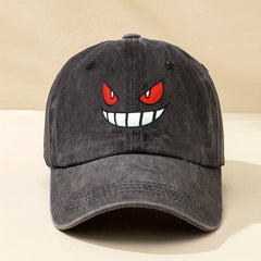 Devil Smiling Face Baseball Cap Embroidery Washed Distressed Dad Hats Unisex