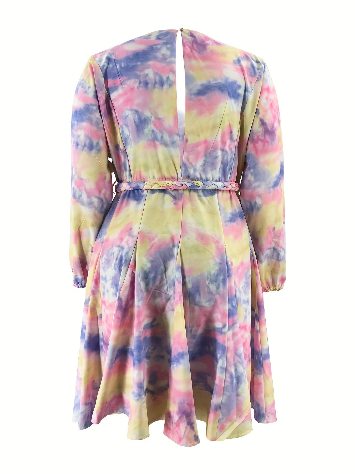  Tie Dye Surplice Neck Mini Dress With Belt