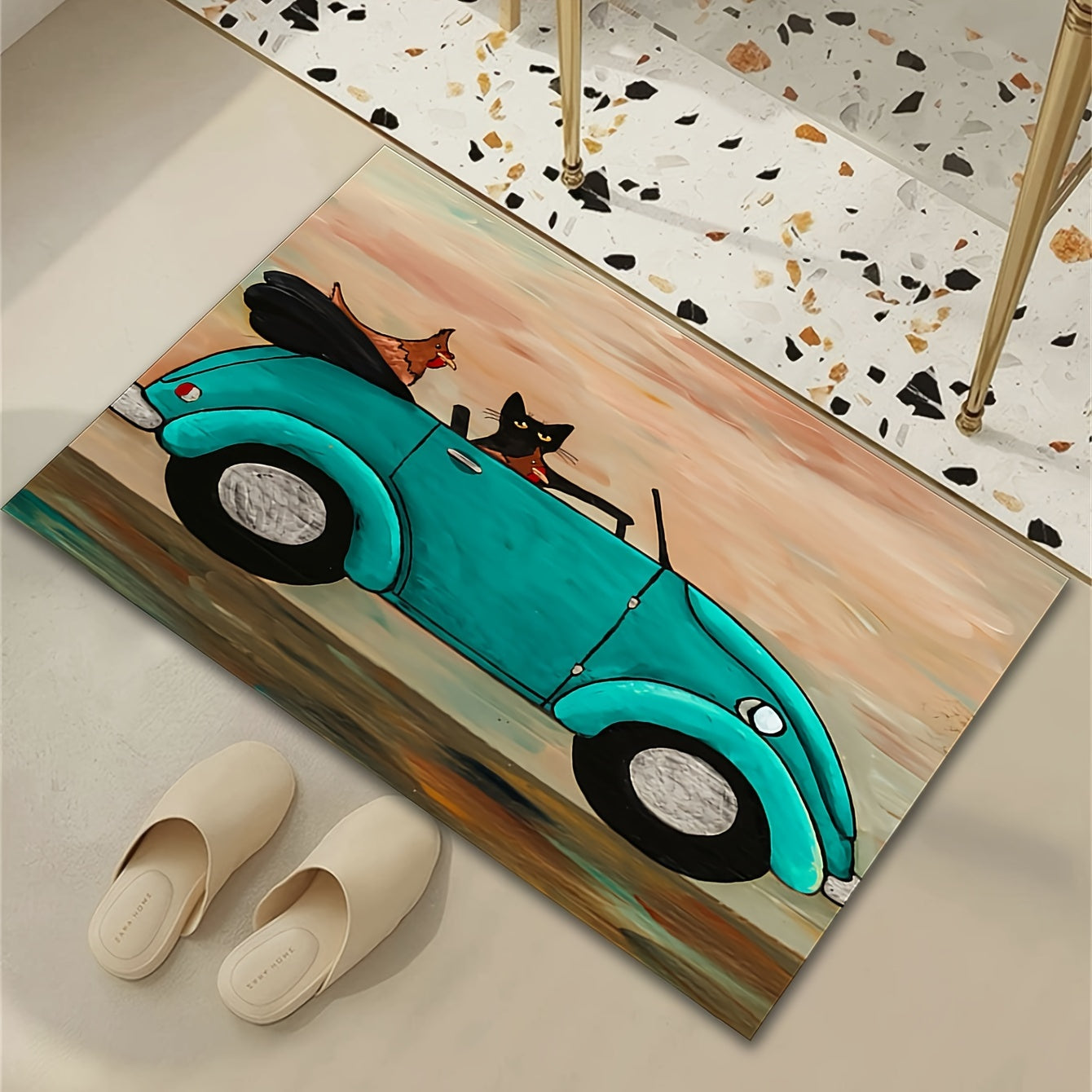 Cartoon Car Pattern Rug Machine Washable Floor Mat for Living Room