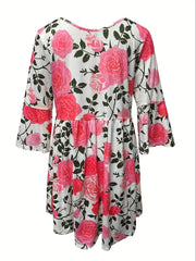  Casual Dress Women's Plus Floral Print Half Sleeve Round Neck Dress