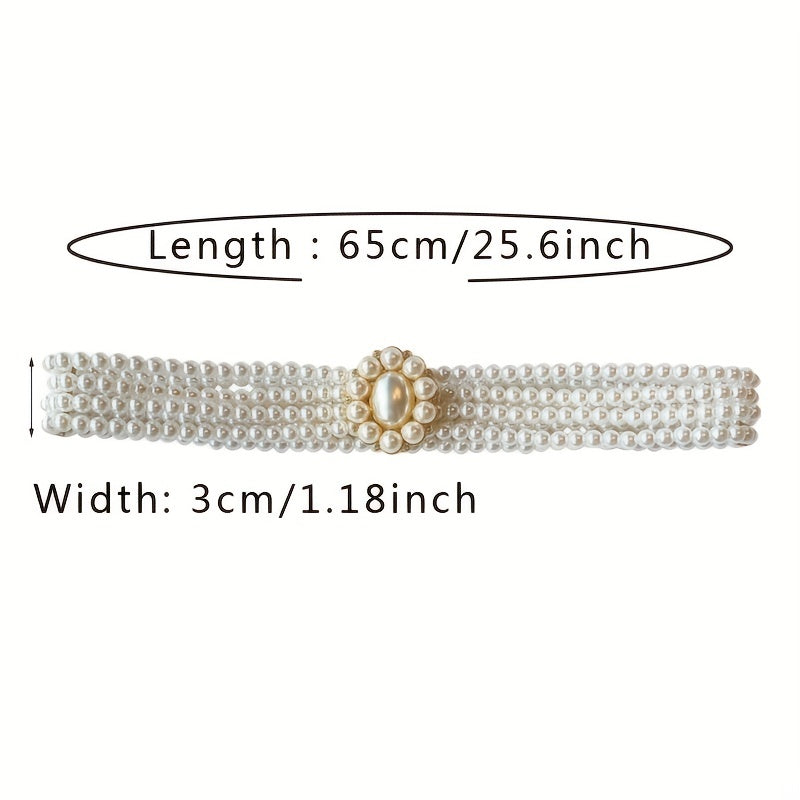 Wide Belt Pearl Flower Buckle Elastic Chain Belts For Women Dress