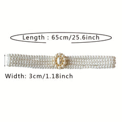 Wide Belt Pearl Flower Buckle Elastic Chain Belts For Women Dress