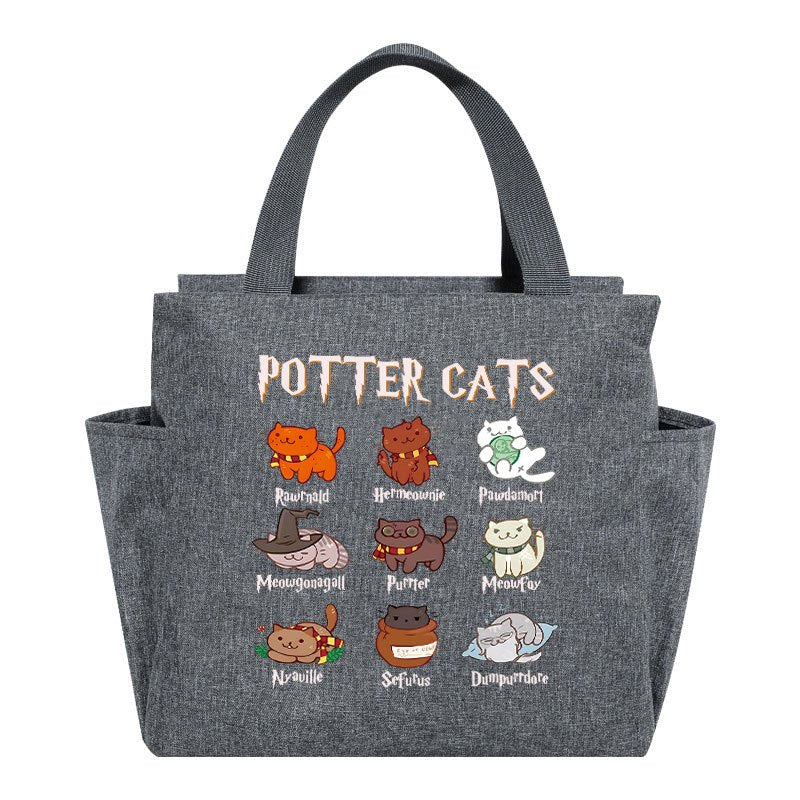 Cartoon Potter Cats Lunch Bag Insulated Oxford Cloth Cooler Box