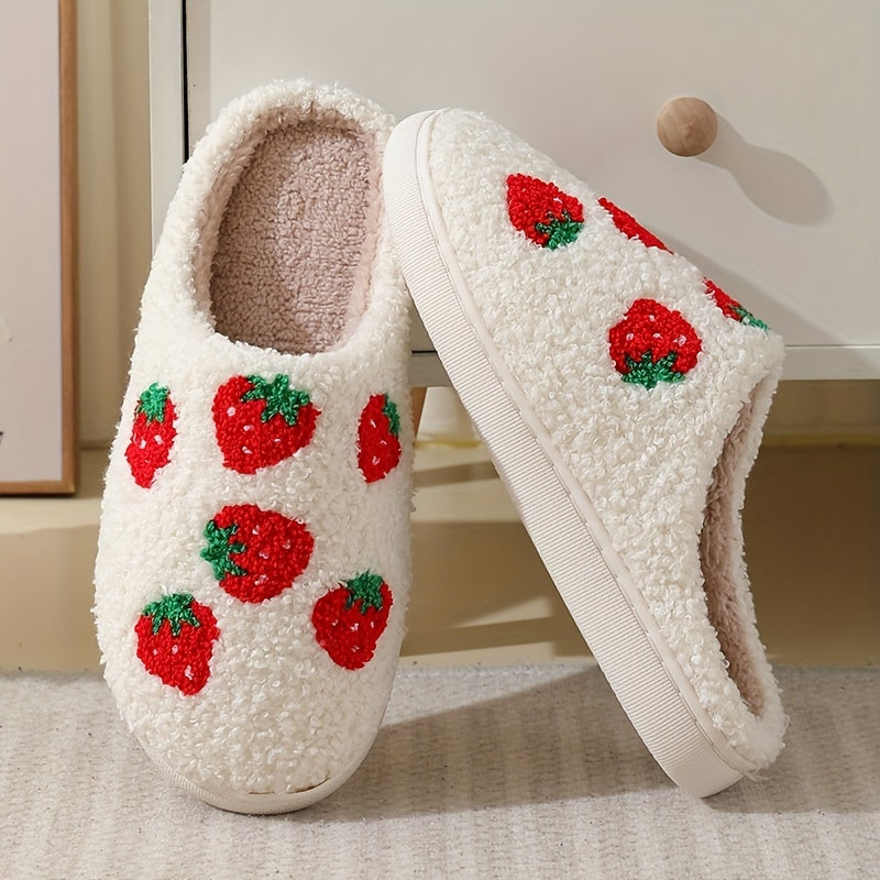 Strawberry & Christmas Fuzzy Slippers - Winter Warm Shoes