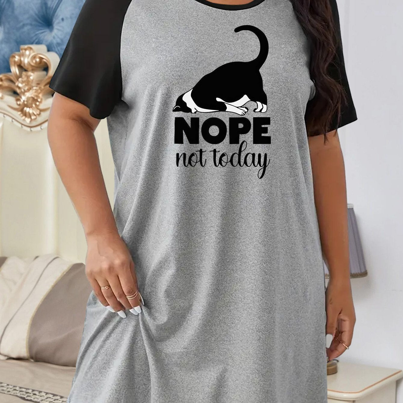  Cat Print Round Neck Sleep Dress