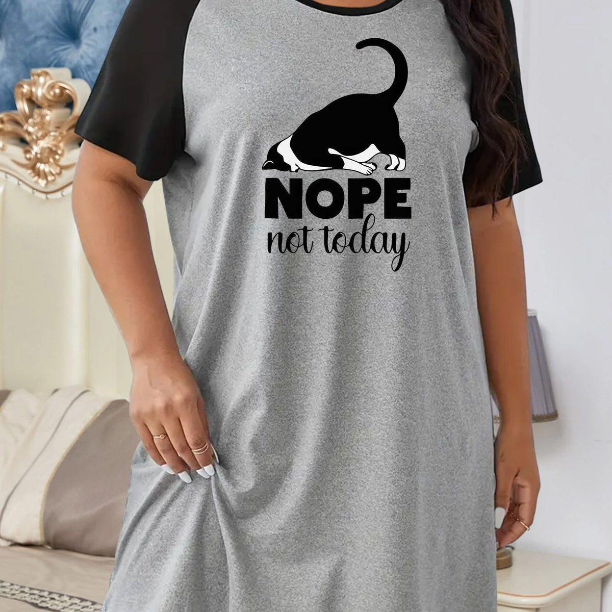  Cat Print Round Neck Sleep Dress