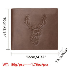 Deer Head Relief Men Leather Wallet Short Slim Male Purse