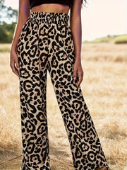  Leopard Print High Rise Wide Leg Pants