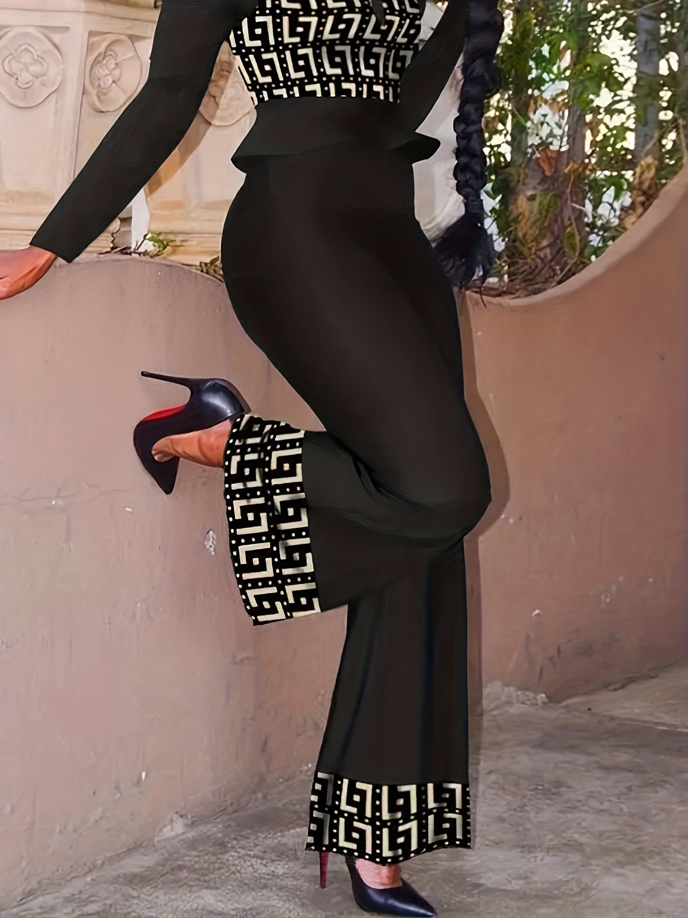  Geometric Print High Rise Straight Pants