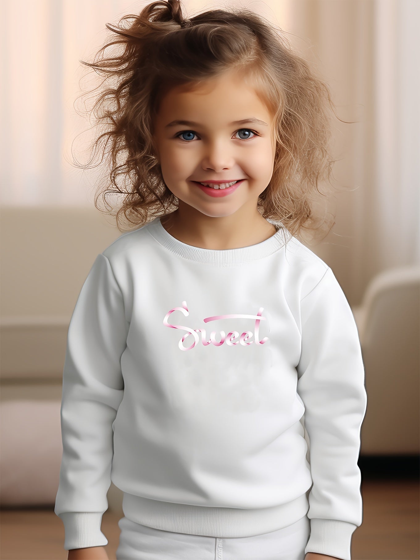 Girls Letters Pattern Crew Neck Sweatshirt Spring Fall Christmas Gift