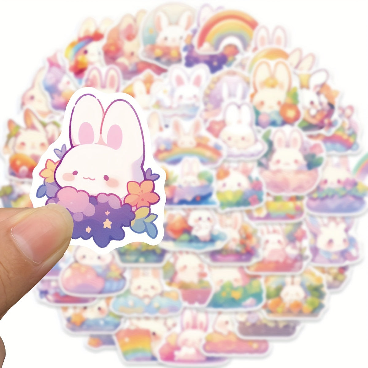 50PCS Easter Rainbow Bunny Stickers Vinyl Waterproof Decals Scrapbook Journaling