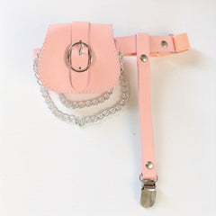 Pink PU Leather Leg Harness With Chain Fringe Purse