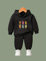 Cartoon Owls Print Hoodie & Pants Set Girl's Sporty Clothes