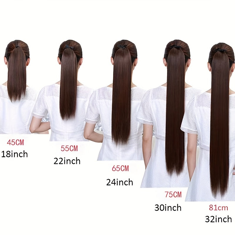 Straight Ponytail Extensions Wrap Around Clip In Synthetic Fiber Ponytail