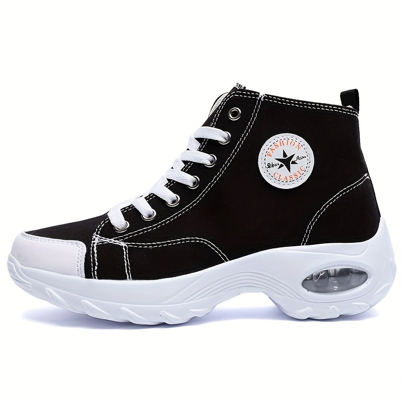 Women's Leisure Air Cushion Sneakers Thick Bottom Mid Top Canvas Shoes
