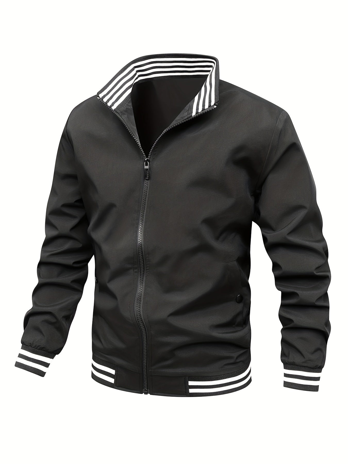 Men's Striped Zip Up Stand Collar Jacket