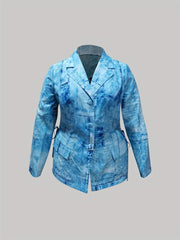  Denim Print Button Up Blazer