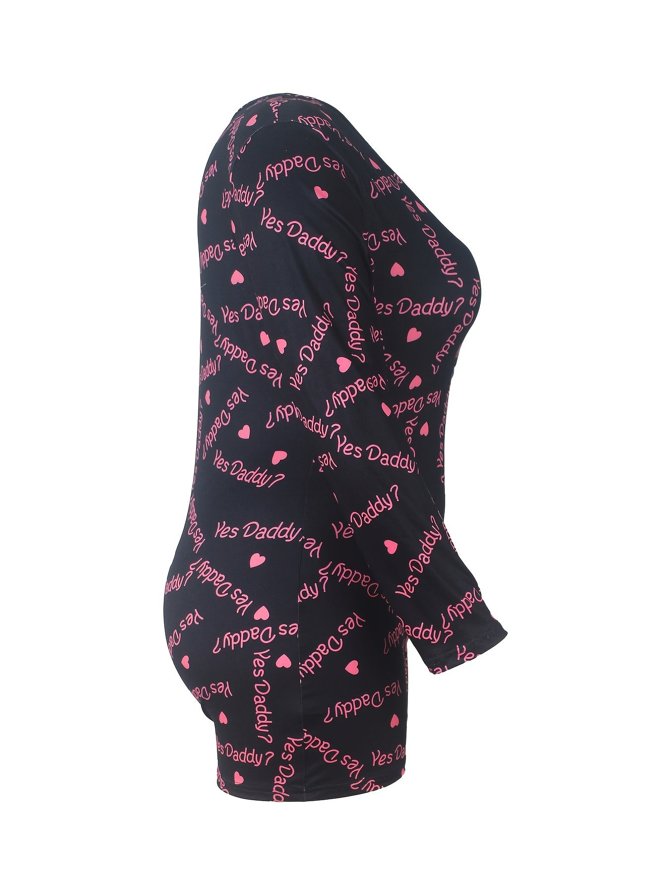  Sexy Lounge Romper Women's Plus Heart & Letter Print Long Sleeve