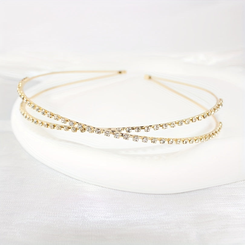 Crossed Rhinestone Headband Skinny Headdress Hair Band for Wedding