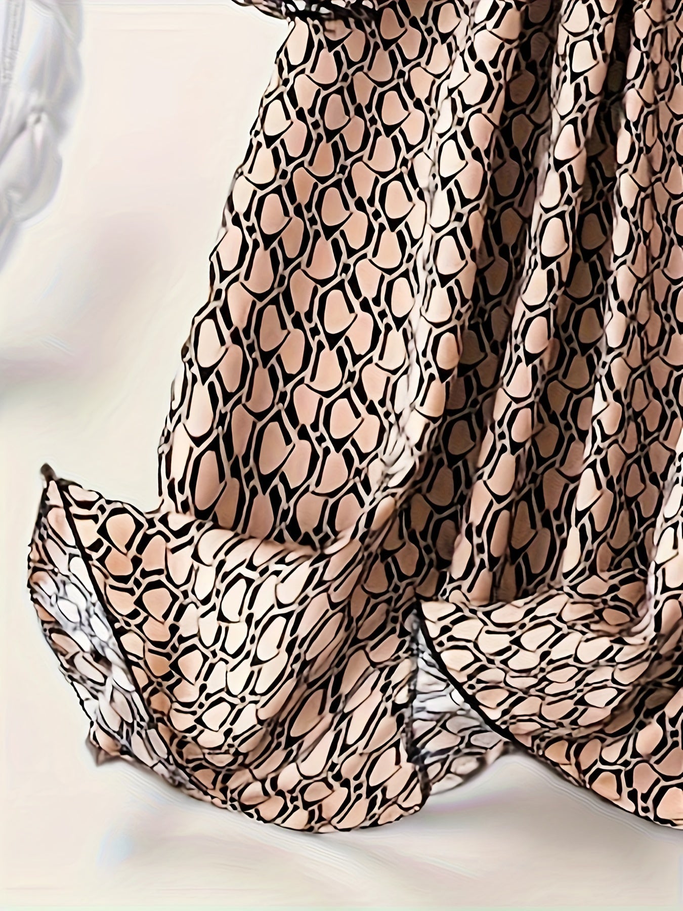  Allover Print Lantern Sleeve Casual Dress with Belt