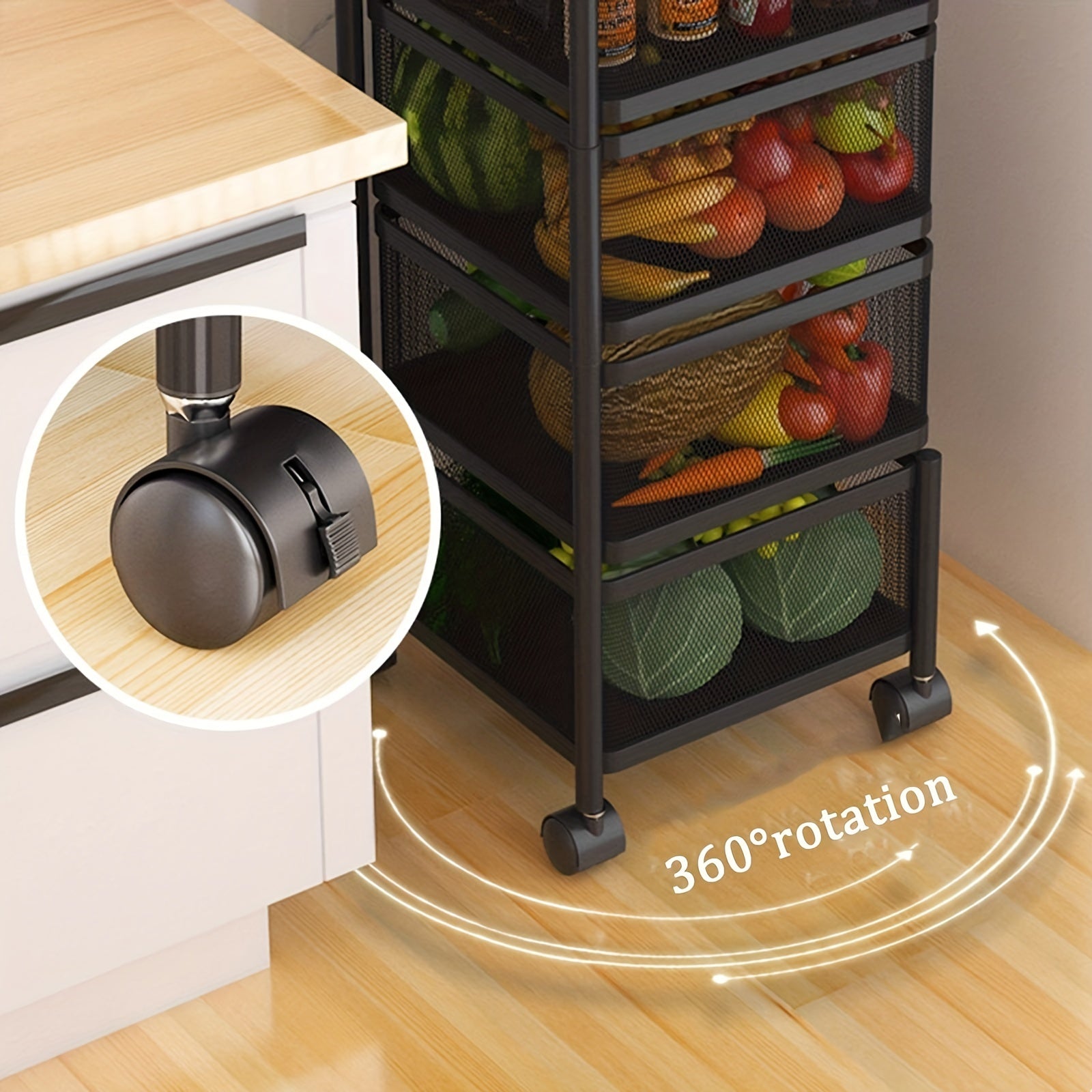 3-layer Rotating Storage Rack Floor Standing Shelf Utility Organizer Cart