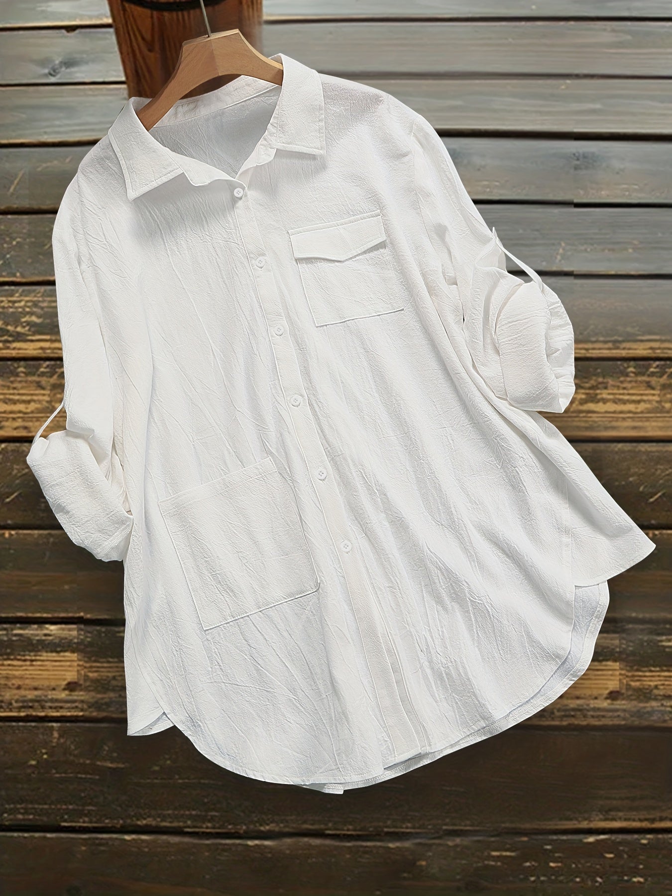  Casual Blouse Women's Plus Roll Up Sleeve Button Up Blouse