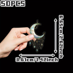 50pcs Crescent Moon Stickers with Stars Gemstones & Glitter for Laptops Water