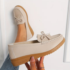 Women's Bow Wedge Loafers Comfy Slip On Shoes Casual Walking