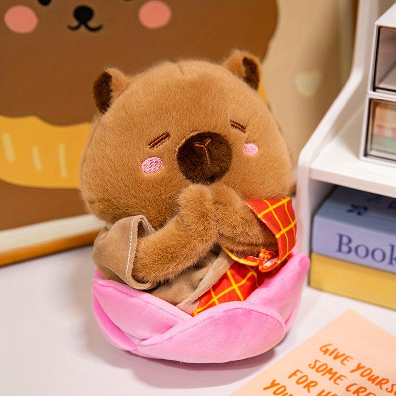 Kabala Plush Toy Stuffed Popcorn Brown Fluffy Fur Red Bucket Kids Gift