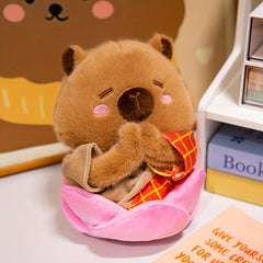 Kabala Plush Toy Stuffed Popcorn Brown Fluffy Fur Red Bucket Kids Gift