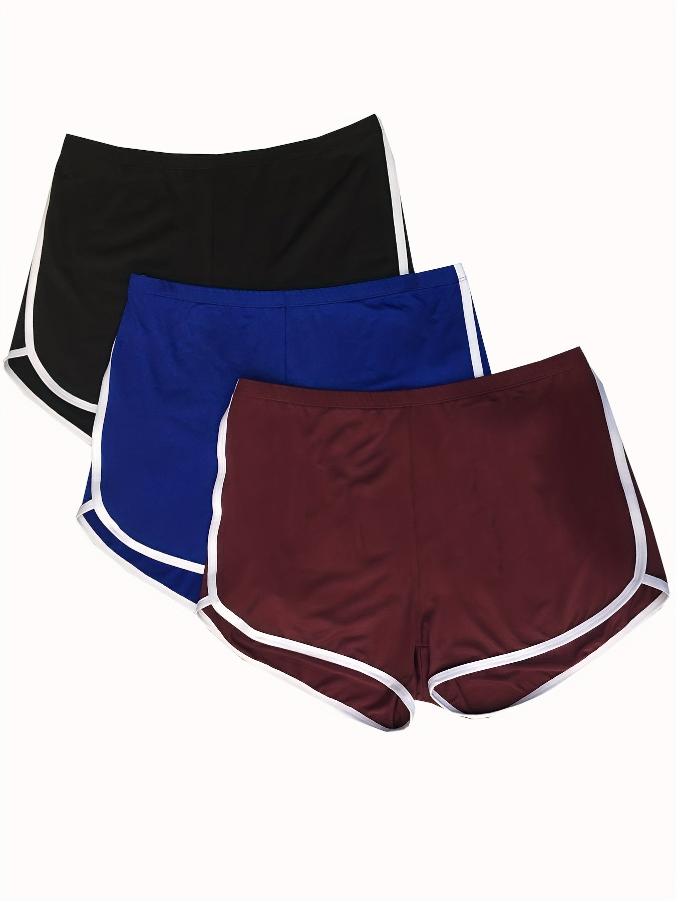 3 Pack Plus Size Sports Shorts Set Women's Plus Solid Binding Elastic High Rise