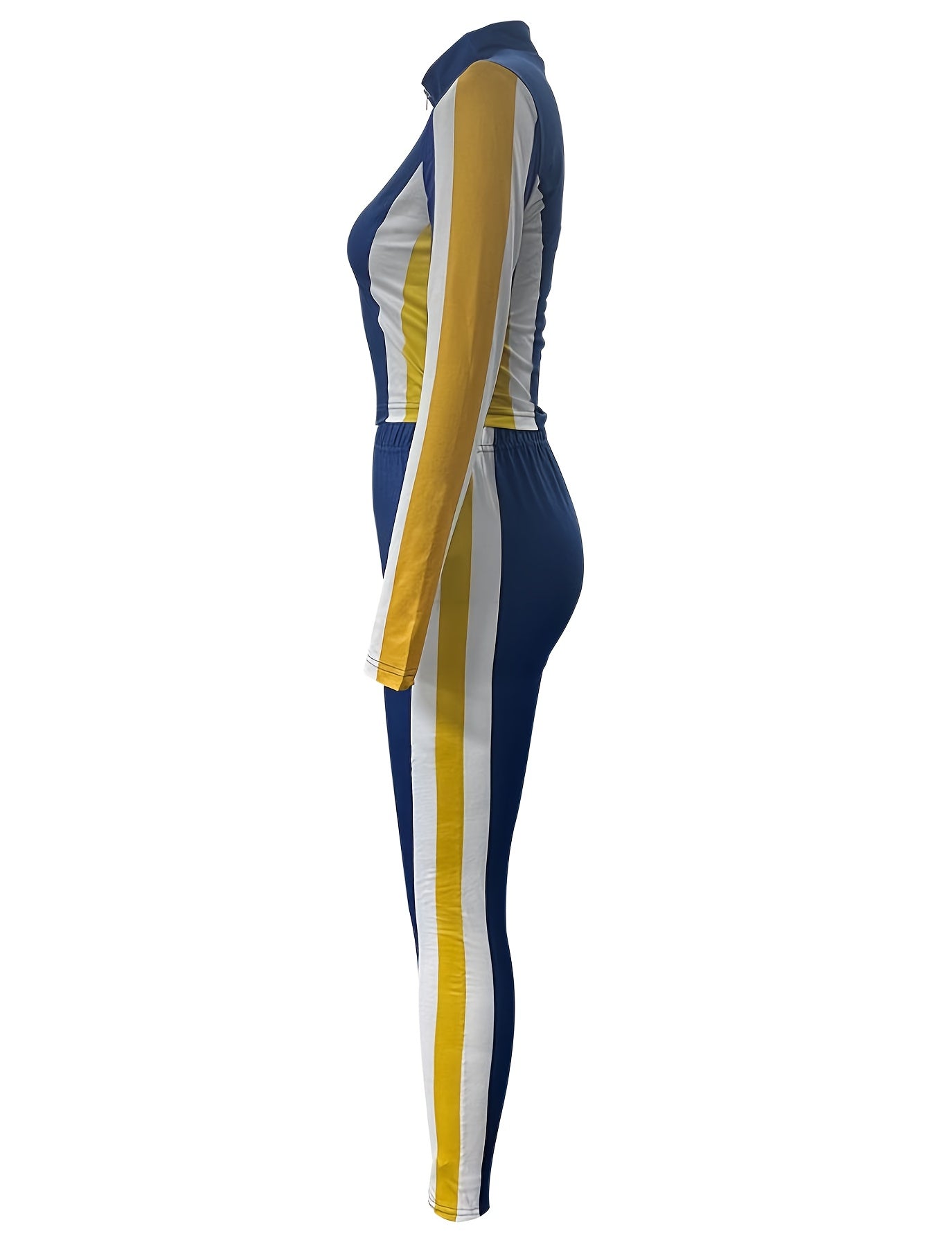  Colorblock Zipper Sweatshirt & Pants Set