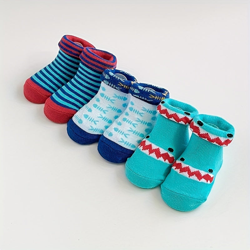 3Pairs Newborn Baby Toddler Unisex Socks Shark Print Non slip Floor Socks